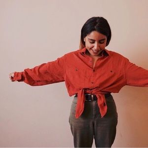 Suede Orange Button-Up
